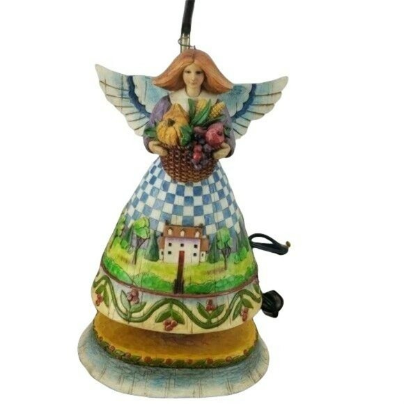 Jim Shore Harvest Angel Lamp Heartwood Set 2‎ Piece No SHADE - Picture 1 of 8